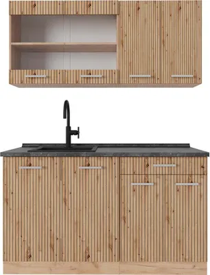 Produktbild von Singleküche Vicco R-Line Artisan-Eiche/Goldkraft Eiche 140 cm , AP Anthrazit, Model 48905