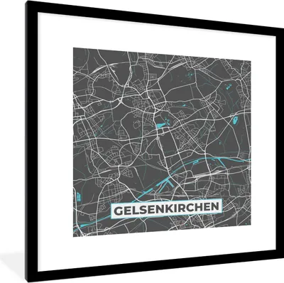 Produktbild von MuchoWow® Gerahmtes Poster Stadtplan - Gelsenkirchen - Deutschland - Karte 40x40 cm - Poster mit Schwarzem Bilderrahmen Wandposter Rahmen Foto Bilder - Poster - Plakat im Rahmen