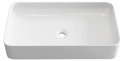 Immagine prodotto di Lavabo da appoggio in Vetroceramica, bianco, rettangolare, di piccole dimensioni. Dimensioni: