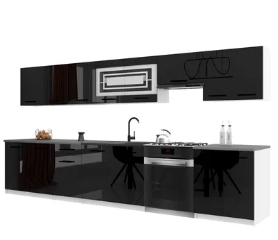 Produktbild von Belini Moderne Küchenzeile Küchenblock ITALIA 3 - Küchenmöbel 320cm Schwarz - Einbauküche mit Hängeschränke, Unterschränke & Arbeitsplatten
