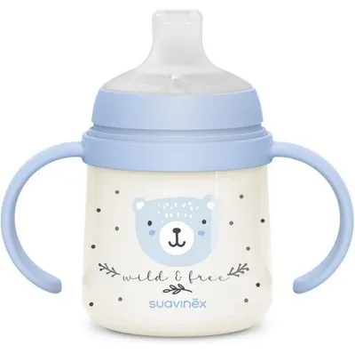 Immagine prodotto di Biberon con manici, SUAVINEX NIGHT&DAY WILD&FREE, 150 ml, dai 6 mesi in su, blu, tettarella in silicone