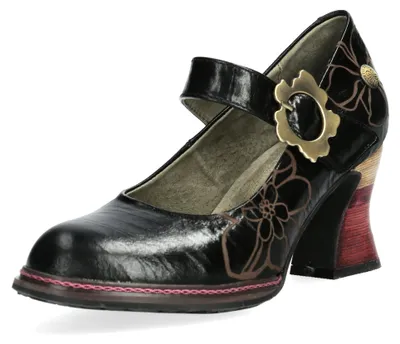 Produktbild von Laura Vita Damen Mary Jane Pumps mit Blumenprägungen Eleao 01, Größe:40 EU, Farbe:Schwarz