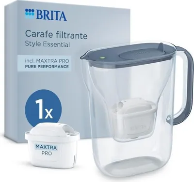 Produktbild von BRITA Style Essential Wasserfilter Karaffe, 2,4L Gesamtvolumen, 1,4L gefiltertes Wasser, Mineralblau, 1 Maxtra Pro Filter