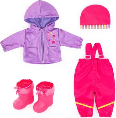 Produktbild von Bayer Design 84200AG Kleider für Puppen 38-42 cm, 4 Teile, Babypuppen Anziehsachen, Regenoutfit, rosa, lila,