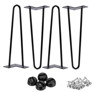 Produktbild von Hairpin-Tischbeine - 36 cm - 2-Streben-Design - 10-mm-Stahl - Schrauben und Bodenschoner - 4er-Set - Schwarz