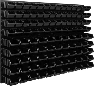 Zdjęcie produktu dla System magazynowy Regał warsztatowy | 115 x 78 cm | 111 szt. Pudełko | Regał ścienny z pojemnikami do układania w stosy – płyty ścienne Bardzo wytrzymały regał na pojemniki Regał warsztatowy Regał garażowy