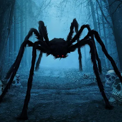 Obrázek produktu pro Velký halloweenský pavouk s červenýma očima a nastavitelnýma nohama 2m