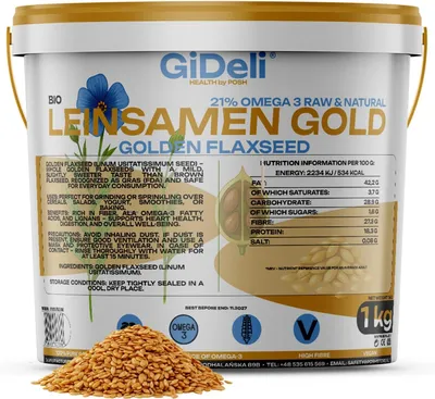 Immagine prodotto di Semi di lino dorati 1 kg, interi, vegani, naturali, ricchi di fibre, per dolci, GiDeli