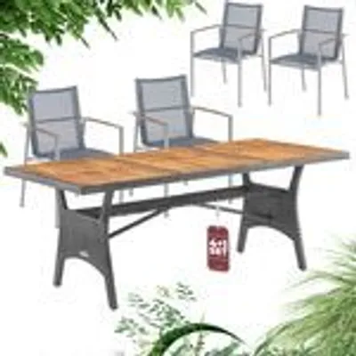Produktbild von CASARIA® Gartenmöbel Set Holz Stapelbar FSC®- / SVLK- zertifiziert Akazie Teak Polyrattan Garten Balkon Terrasse Tisch