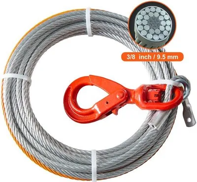 Produktbild von Gelatineerde Stahlseilrolle, 3/8 Zoll x 75 Fuß, Biegsamkeit von 15.200 lbs, Stahlschlagseil mit drehbarer Haken, schweres Zugseil für SUVs, Geländewagen und LKW
