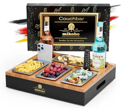 Produktbild von Couchbar Sofa Organizer mit 4 Snackschalen und Lagerplätzen, Holz, Schwarz
