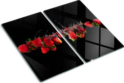 Produktbild von Tulup Glas-Herdabdeckplatte - 2x30x52cm - Glaskeramikkochfeld-Abdeckung Spritzschutz Zweiteilig Erdbeeren Wasser