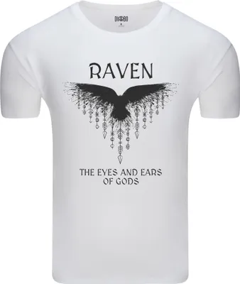 Produktbild von Diarbo Herren T-Shirt mit Wikinger Druck Nordischer Rabe Weiß Gr.L