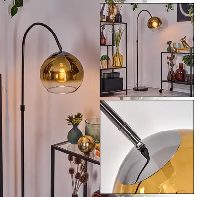 Produktbild von Cesaro Stehlampe aus Metall/Glas in Schwarz/Chrom/Gold/Klar im Retro-Design