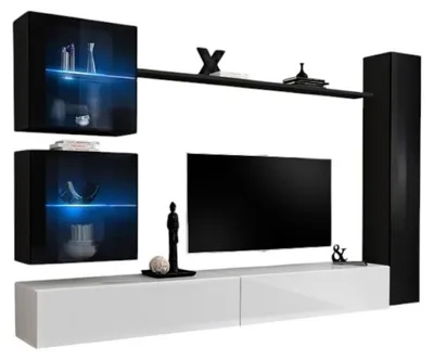 Productafbeelding van Wandcompositie SWITCH XVIII zwevend tv-meubel in glanzend wit en zwart