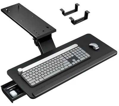 Zdjęcie produktu dla Ergonomiczna półka na klawiaturę pod biurko z miejscem na przechowywanie, regulowana