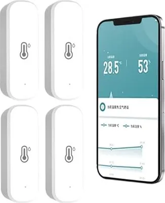 Produktbild von Tuya WiFi -Thermometer Hygrometer Innentemperatursensor Thermal App Benachrichtigungsdatenspeicher, Pack 4
