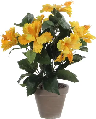 Image de Mica Decorations Plante artificielle d'hibiscus dans un pot de fleurs Stan - H40 x Ø30 cm - Jaune