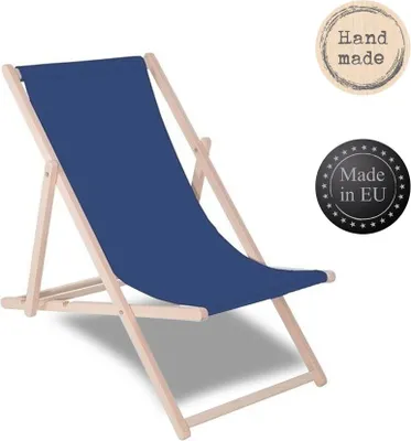 Immagine prodotto di Sedia a sdraio pieghevole in legno - Sedia da campeggio, sdraio da giardino, sdraio da spiaggia - Blu navy