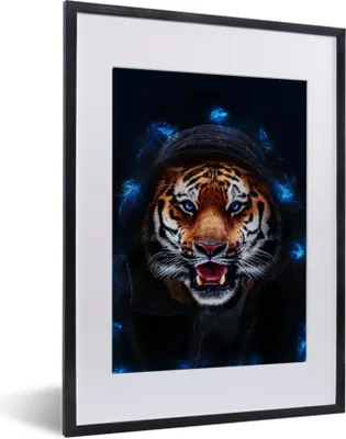 Produktbild von MuchoWow® MuchoWow® Gerahmtes Poster Porträt - Tiger - Blau 30x40 cm - Poster mit zchwarzem Bilderrahmen - Wandposter Schlafzimmer