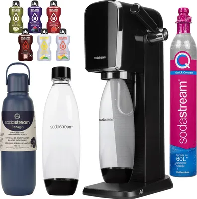 Immagine prodotto di Sodastream Gasatore Art Nero + Bottiglia termica Fizz&Go 900 ml, Blu scuro + 6 bevande