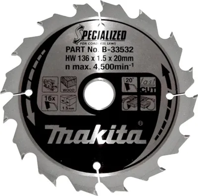 Produktbild von Makita Specialized Sägeblatt B-33532 mit 16 Zähnen CCC13616E 136 mm