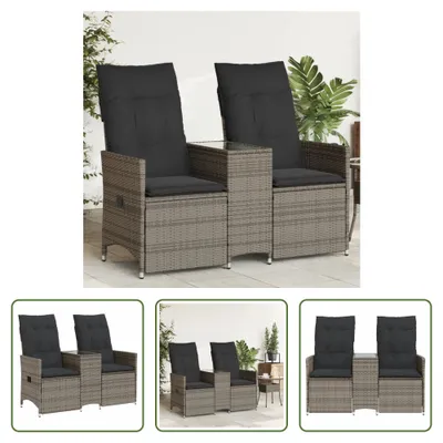 Obrázok produktu pre The Living Store Záhradná pohovka 2-miestna nastaviteľná so stolíkom Grey Poly Rattan