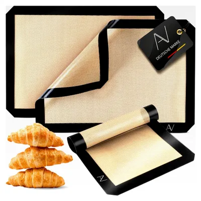 Produktbild von Silikon-Backmatte (3er Set) Wiederverwendbare Backfolie mit Antihaftbeschichtung und rutschfester Oberfläche