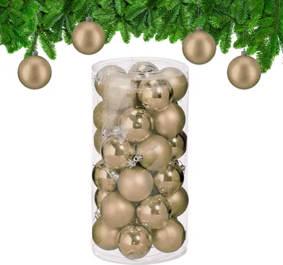Imagen del producto de Relaxdays, juego de 30 adornos navideños en forma de esfera, de plástico, diámetro: 6 cm, decoración para el árbol de Navidad, adornos resistentes a roturas, color champán