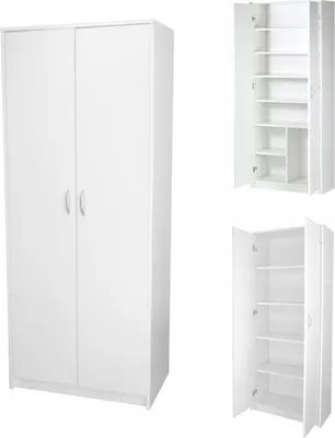 Produktbild von Mehrzweckschrank Haushaltsschrank Besenschrank weiß 74cm Breite 180cm Höhe mit Einlegeböden und Extra-Fach, Schrank Organizer aus MDF Holz, kleines Staubsauger-Fach