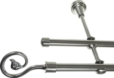 Produktbild von Gardinenstange Set Edelstahl Look Metall Ø 16mm zur Wandbefestigung 2-lauf  Blatt gedreht, Länge wählbar H24 E20 E17