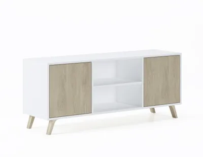 Image de WIND Meuble TV avec 2 portes, salon, Blanc et chêne, 137x40x57cm