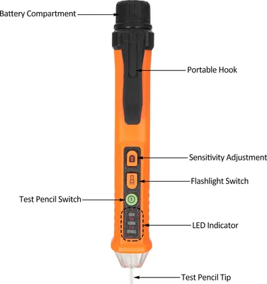 Obrázok produktu pre Tester napätia Bezkontaktný detektor napätia Tester elektrických obvodov Dvojrozsahový elektrický tester 12-1000V/48-1000V Nastaviteľná citlivosť Detektor striedavého napätia Tester s LED indikátorom Režim alarmu