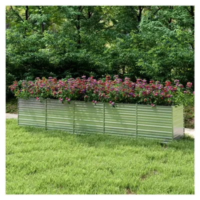 Produktbild von Hochbeet aus verzinktem Stahl, Pflanzkübel mit offenem Boden, geeignet für Gemüse, Kräuter, Blumen, Balkon, Terrasse, Garten, Silber, 400 x 80 x 77 cm