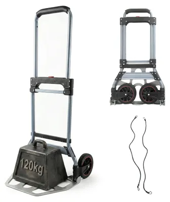 Obrázok produktu pre Skladací vozík Relaxdays, nosnosť do 120 kg, rozmery (VxŠxH): 111x52x48 cm, prepravný vozík na sťahovanie, s teleskopickou rukoväťou z ocele, strieborný/sivý