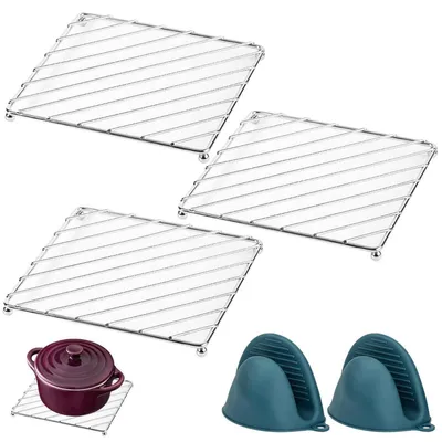 Immagine prodotto di Sottopentola resistenti al calore, set da 3, 18,5 x 18,5 cm, in acciaio inossidabile, con guanti inclusi