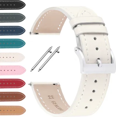 Produktbild von 22 mmUniversal Kompatibel ECHTLEDER Uhrenarmband Ersatz Lederband Basic Quick Release Weiße Naht WEIß