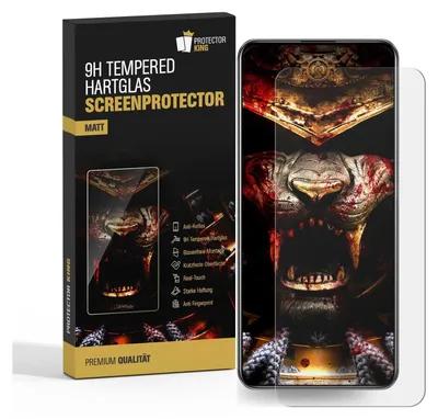 A product box for a screen protector is shown next to a smartphone with the screen protector applied.