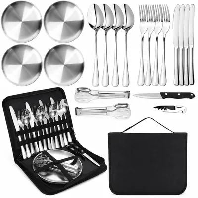 Image de Omgoods - Ensemble de couverts de camping pour 4 personnes, comprenant 20 pièces