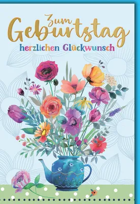 Produktbild von Geburtstag Blumen in Kanne herzlichen Glückwunsch Glückwunschkarte mit Umschlag