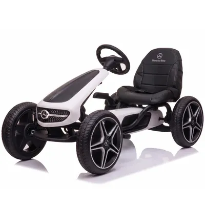 Produktbild von Mercedes-Benz Kinder Gokart (3–7 Jahre) – Offiziell Lizenziert, mit EVA-Reifen, Verstellbarem Sitz, Handbremse & Ledersitz – Pedal Gokart Kinder Weiß