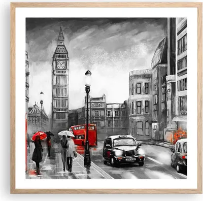 Produktbild von Gerahmtes Poster - Rahmen in heller Eiche - London Bus - 60x60 cm - Wand Bild - Wanddeko - Wandbilder - Kunstposter - Wandposter - Bilderrahmen - Bilder - Kunstdruck - Wandbild - P2NAC60x60-3939