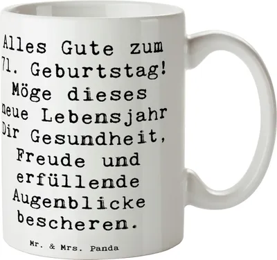 Produktbild von Mr. & Mrs. Panda Tasse Spruch 71. Geburtstag - Weiß - Geschenk, Teetasse, Happy Birthday, Feier, Trinkbecher, Freude, Alter, Kaffeetasse, Becher, Geburtstagswünsche