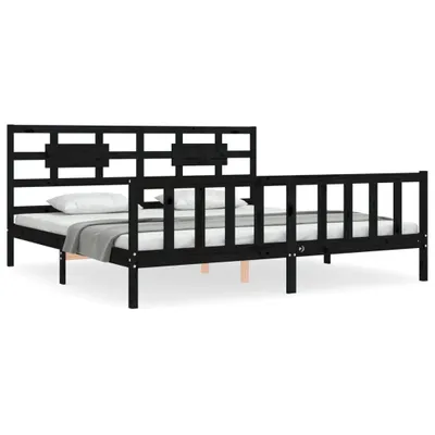 Produktbild von vidaXL Massivholzbett mit Kopfteil Schwarz 200x200 cm
