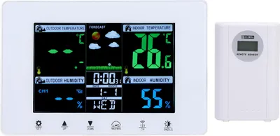 Zdjęcie produktu dla Zegar meteorologiczny z kolorowym wyświetlaczem LCD Cyfrowy termometr pogodowy z wyświetlaczem atomowym do garażu