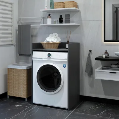 Produktbild von Schrank Für Waschmaschine - Anthrazit - 64 X 50 X 98 Cm - Kompakte Aufbewahrung - Badezimmerregal
