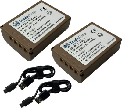 Produktbild von 2x Trade-Shop Li-Ion Kamera-Akku 7,2V / 2300mAh inkl. USB-C Ladekabel kompatibel mit Olympus OM SYSTEM OM-1, OM-1 Mirrorless Digitalkamera ersetzt BLX-1