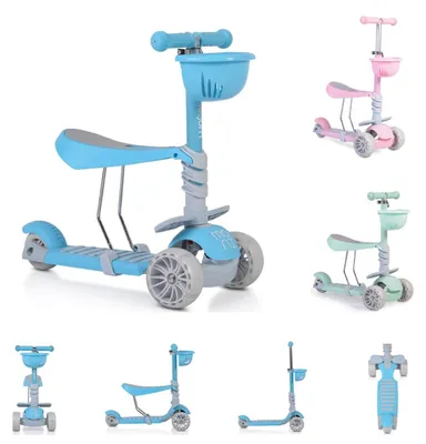 Produktbild von Moni Kinderroller Bubblegum 2 in 1, Höhe einstellbar, Sitz abnehmbar, 3 Räder blau