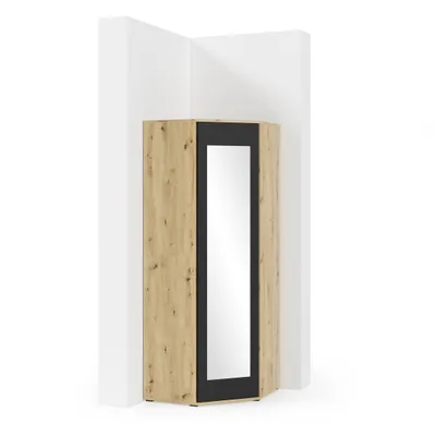 Produktbild von Eckschrank "Modulo", Kleiderschrank mit Spiegel, Eiche Artisan/Schwarz Matt