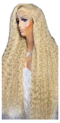 Produktbild von Lange, lockige Afro-Perücke für Damen, natürlich aussehend, aus hitzebeständiger Kunstfaser, flauschig, mit Mittelscheitel, Lace-Front, kraus gewellt, synthetische Perücke
